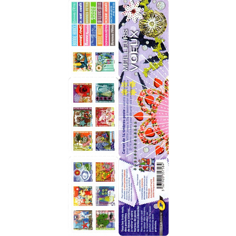 Carnet de 8 timbres Poste adhésifs Bons baisers de France